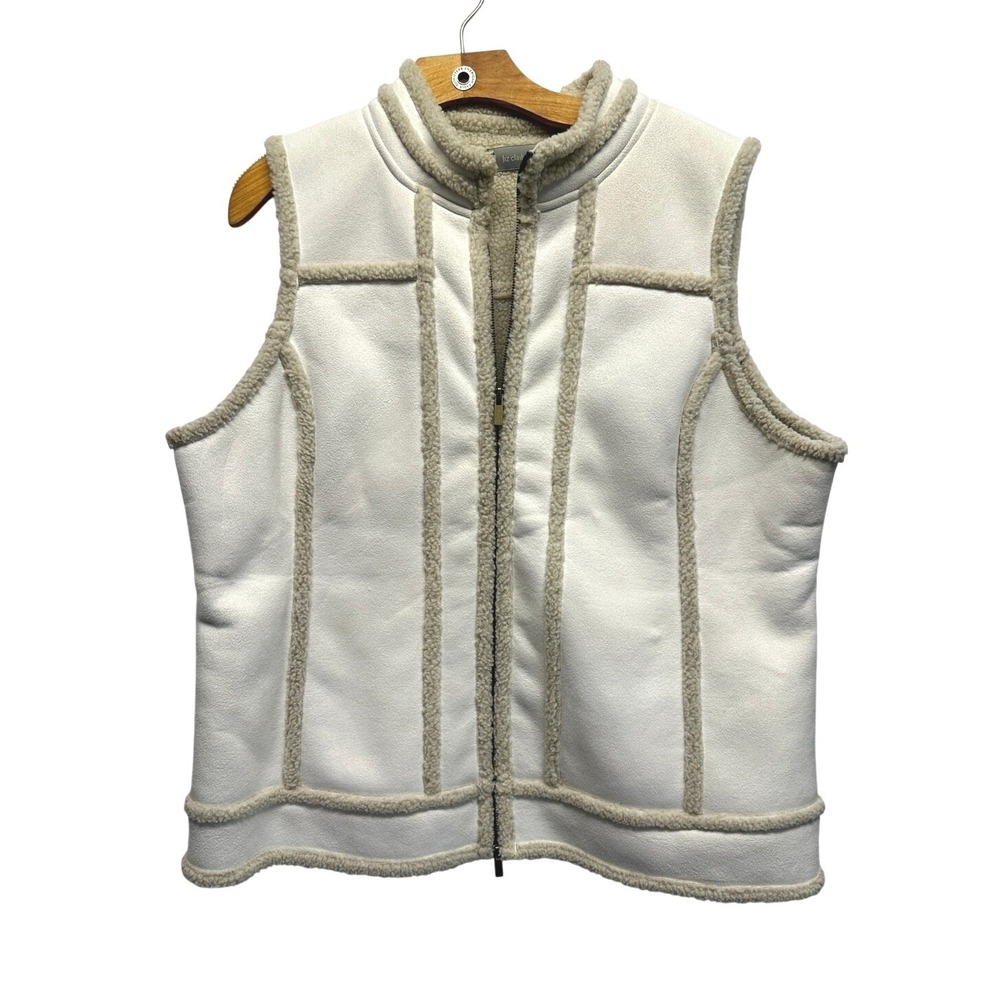 Y2K Liz Claiborne Women 2X Faux Suede Sherpa Lined Cream Vest VTG